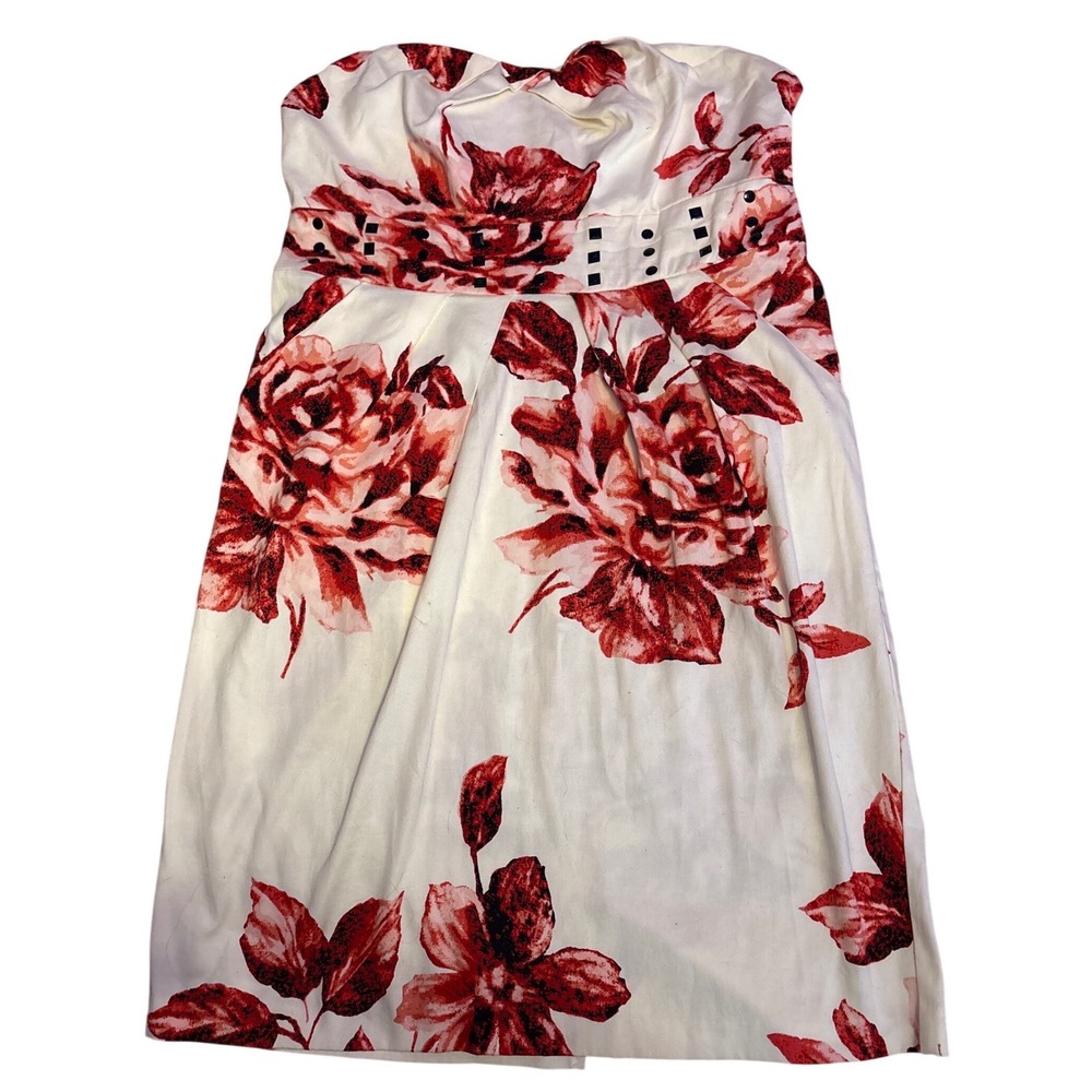 NEW Ashley Stewart Plus White Red Floral Strapless Belted Sheath Dress, Size 12W